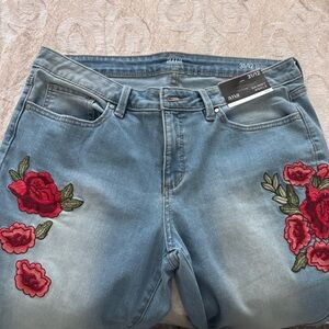 a.n.a Light Blue Jeans with Red Floral Embroidery